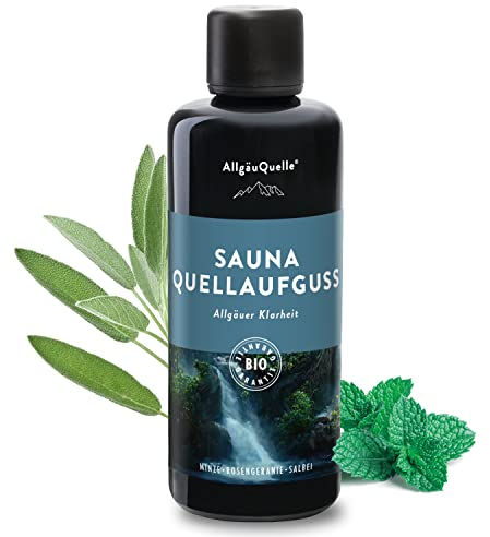 AllgäuQuelle® Saunaduft Aufguss mit 100% Bio Öle Klarheit Minze Rosengeranie Salbei 100ml