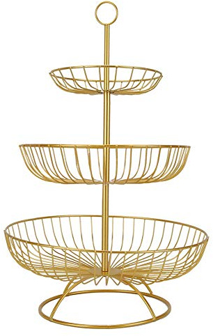 NLDGR 3-stöckiger Obstkorb, Baumaufhänger für Küchenarbeitsplatte, Drahtkorbständer, Obstkorb für Küche für Küchentheke, Obsthalter(Gold)