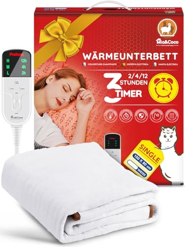 Mia&Coco Electric Heated Blanket Single, Heated Underblanket with 12hour Timers and 3 Heat Settings, LED Display, Overheat Protection Throw, Easy Fit Shoulder Straps, Machine Washable (150 x 80cm)