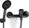 Grifo de bañera con alcachofa de mano, cascada con juego de ducha, de latón para bañera y baño, color negro