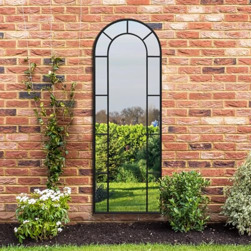 MirrorOutlet The Arcus - Black Framed Modern Full Length Arched Leaner Garden Wall Mirror 67 X 24 (170CM X 60CM) Silver Mirror Glass with Black All weather Backing.