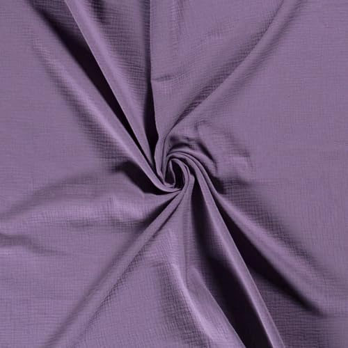 Musselin Stoff Meterware Uni Einfarbig - 1 Meter, Musselinstoff, Baumwollkrepp, Double Gauze, Babykleidung, Kuscheltücher, Stoffwindel, Dekoration (Lila)