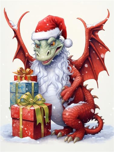 AMBATTERY Tier Knüpfkissen Weihnachten Drache Latch Hook Teppich Für Sich Selbst Knotenset Erwachsene Mit Haken DIY Teppich Machen Sie Sich An Der Haustür des Büros 21x29in