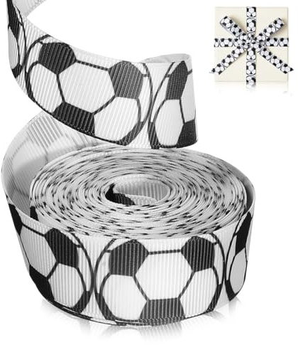 NUOBESTY Fußballband 4.5M X 2.2Cm Weißes Dekoratives Geschenkverpackungsband Mit Fußballmuster Für Party- Geschenk- Und Basteldekorationen