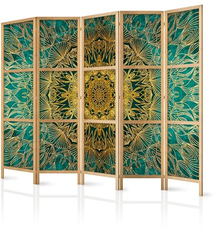 murando - Paravent Raumteiler Holz Botanik Abstrakt, 225x172 cm, 5-teilig | Mobiler Sichtschutz, sofort einsatzbereit, Holzrahmen, ideal fürs Wohnzimmer oder Büro, geruchsneutral, lichtbeständig