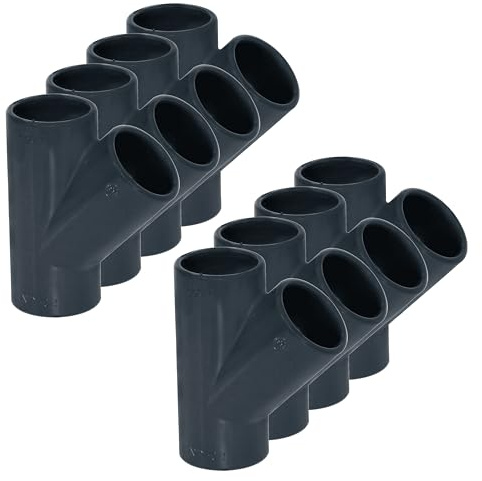 HAF 8X PVC Fittings T-Stück 45° mit 50mm | Klebemuffe x Klebemuffe x Klebemuffe | Verbinder aus grauem PVC-U | PN16 für PVC Rohr, Poolfitting, Pool, Schwimmbad, Poolverrohrung, Druckleitung & Teich