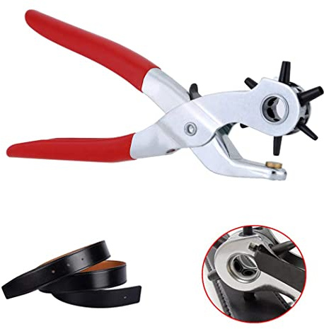 PEBBLE HUG Leather Hole Punch Belt Puncher, Heavy Duty Revolving Plier Tool Hole Punch Set for Belts Watch Bands Straps, Saddles, Shoes, Cards, DIY Home Craft Projects