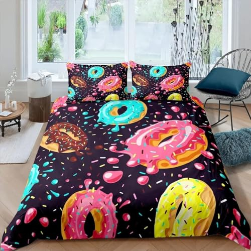 Set Copripiumino Matrimoniale 260x240 Ciambella Biancheria da Letto in Morbida Microfibra Stampa 3D Ragazze Carine Copripiumini con Cerniera + 2 Federe, E1824