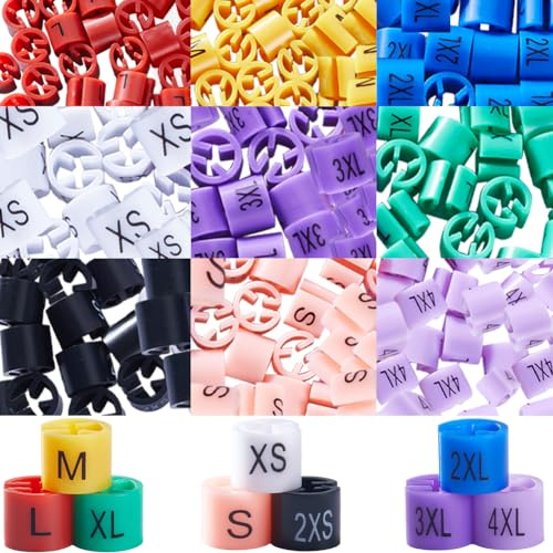 craspire 234 Stück 9 Farben 2XS~4XL Kleiderbügelgrößenmarkierungen Farbetiketten Kleiderbügelgrößenmarkierungen Aus Kunststoff Farbcodierungs-Kleidermarkierungen Code-Clip Für Drahtbügel Kleidung