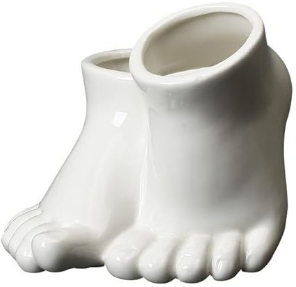 ZHDOKA Kreative Fußförmige Vase, Keramik-Blumenvase, Behälter für Getrocknete Blumen, Einzigartiger Pflanztopf, Desktop-Kunst, Blumenvase für Zuhause, Badezimmer, Wohnzimmer,(Weiß)