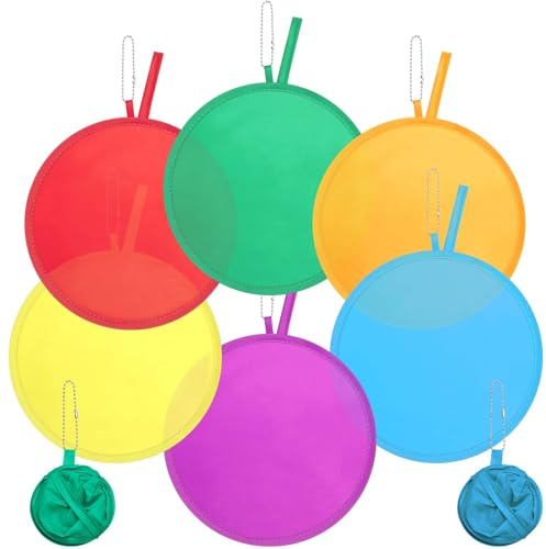 Namalu 6 Pcs Folding Hand Fans, Round Portable Foldable Handheld Fans for Summer Parties, Wedding Favours, Party Bag Fillers, Festivals, Outdoor Games, Rainbow Design