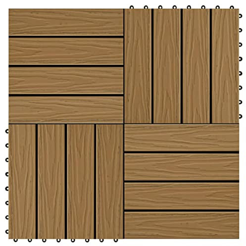 Homgoday Lot de 11 dalles de terrasse en WPC - 30 x 30 cm - Couleur teck - 1 m² - Carreaux de terrasse de jardin, patio, terrasse, jacuzzi, drainage extérieur