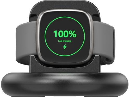 VANCLE Ladegerät Kompatibel mit Fitbit Versa 4 / Fitbit Versa 3 / Fitbit Sense 2/ Sense Ladestation, USB Ladekabel Schnellladestation Dock Ständer, Tragbares Mini Ladegeräte (Schwarz,135mm)