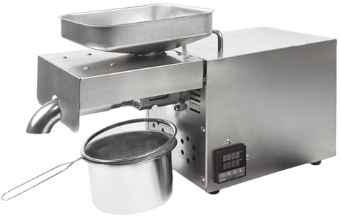 Ölpresse Edelstahl, Intelligente Temperaturregelung, 610W Motor, 24 Stunden Betrieb, Lebensmittelqualität, für Erdnuss, Sonnenblumenkerne, Sesam, 45% Ölförderrate