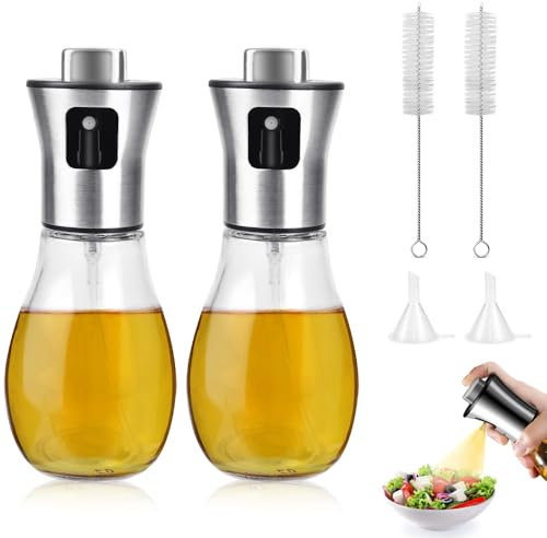 YBCCBY 2PCS Ölsprüher Öl Sprühflasche Speiseöl Glas Ölsprühflasche 200ml Ölzerstäuber Backtrennspray Ölzerstäuber Ölspender Spritzflasche Öl Spray mit Pinsel Trichter Essigspray für Heißluftfritteuse