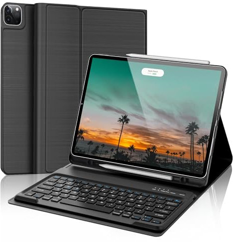 FOGARI Étui Clavier Magnétique Bluetooth pour iPad Pro 12.9 2022/2021/2020/2018 | AZERTY Français Sans Fil Compatible 6è/5è/4è/3è Génération, Noir