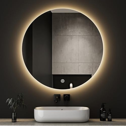 Boromal LED Badspiegel Rund mit Beleuchtung 80x80cm LED Spiegel Runder Badezimmerspiegel mit Beleuchtung Wandspiegel Rund mit 3 Lichtfarbe Dimmbar Touchschalter