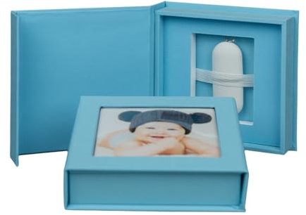 Boîtier USB pour 1 clé USB avec fenêtre d'image, boîte de rangement USB Flash Drive (bleu clair)