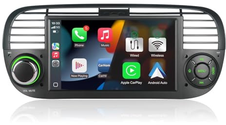 Autoradio per Fiat 500 2007-2015 Radio con Wireless CarPlay e Android Auto 7 Pollici Schermo Stereo(Nero)