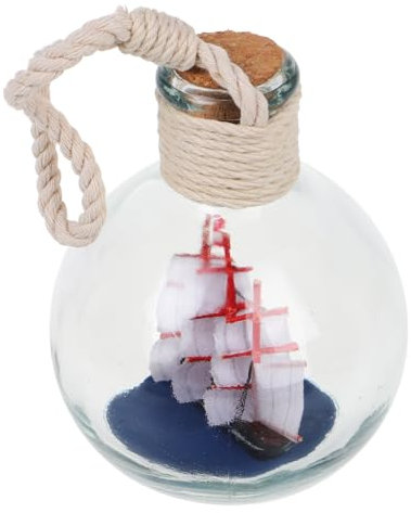 ABOOFAN Mediterranean Style Nautical Beach Decor Sailing Boat Drift Bottle Handheld Rope and Glass Bottle Ornament