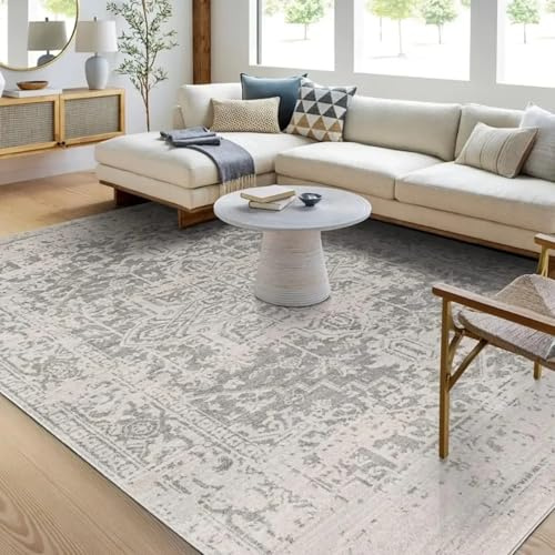 UUZEAI Teppich im Vintage-Blumenmuster, abgenutzt, rutschfest, waschbar, Fußmatte, weicher Bettvorleger, grau, Heimdekoration, Teppich für Schlafzimmer, Wohnheim, Kinderzimmer, 40 x 60 cm