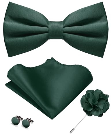 JEMYGINS Herren Matte Einfarbige Fliege mit Taschentuch Manschettenknöpfen und Ansteckblume Set