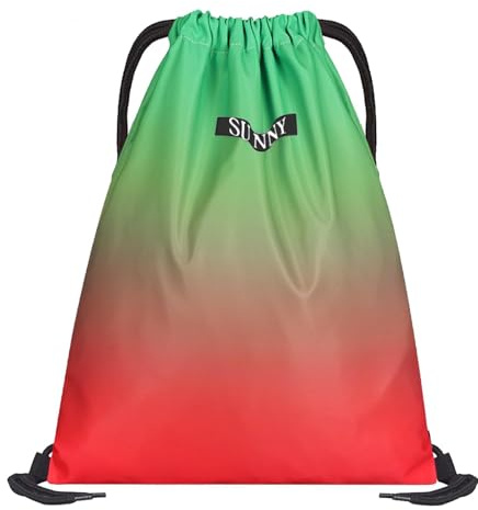 AUNGKWANG Turnbeutel mit Kordelzug, Farbverlauf Verstellbar Sportrucksack, Rucksack Beutel Faltbar, Mode Sport Rucksäcke, Wasserdicht Rucksack für Damen Herren Junior (Rot und Grün)