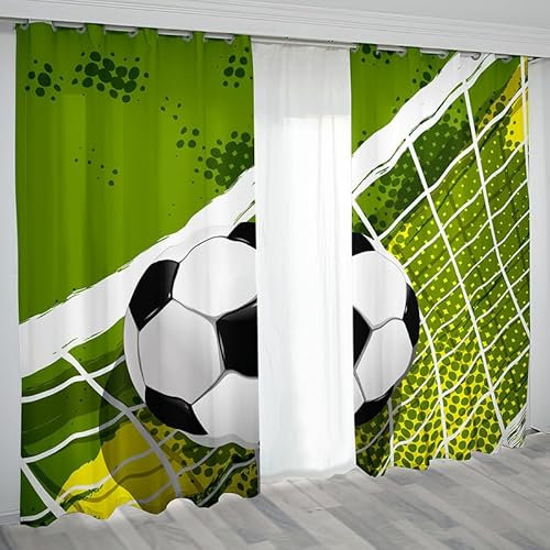 Rptidmv Vorhänge mit Ösen 2er Set Fußball Modern Blickdichte Vorhang Thermovorhang Kälteschutz Verdunklungsvorhänge für Wohnzimmer Schlafzimmer Kinderzimmer 140 x 175 cm (BxH)