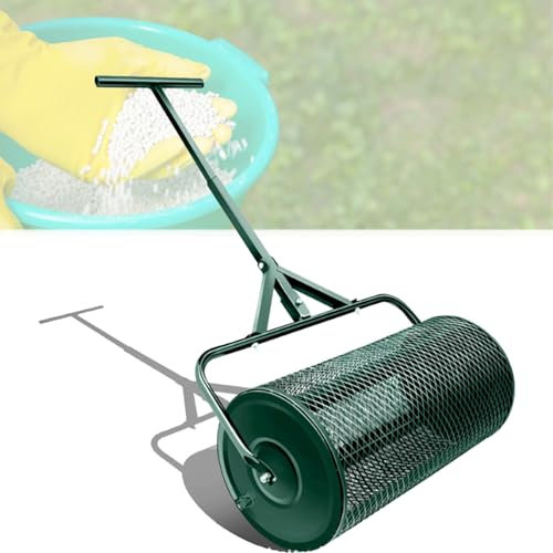 QLSABIA Compost Spreader, 24 Inch Compost Spreader, Peat Moss Spreader, Metal Mesh Push Spreader with T Shaped Handle for Garden Yard Care Compost, Peat Moss, Top Soil, Mulch,Black