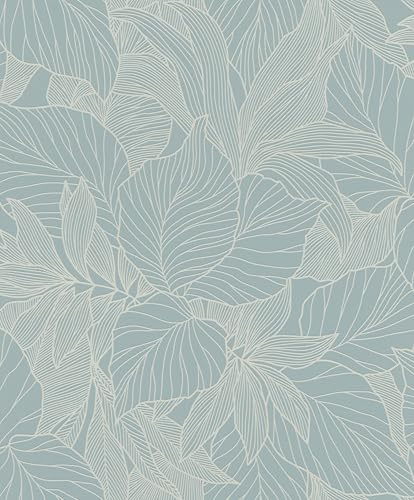 Rasch Tapete 314915 - Helle Vliestapete in Blau mit Blattstruktur mit 3D-Effekt in Silber - Kollektion: Deco Style