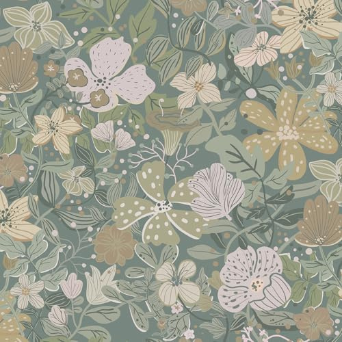 LiKiLiKi Selbstklebende Tapete Möbelfolie Bunt Blumentapete 44×500 cm Vintage Blumen Motivtapeten Klebefolie für Badezimmer Wohnzimmer Kinderzimmer, Wasserdicht, Leicht zu Reinigen und Abnehmbar