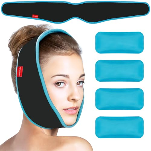 Comfytemp Weisheitszahn Kühlkompresse Gel Kühlpads Gesicht 85x12,5cm ZahnOP | Kühlbandage Freihändig Weich Kühlpacks TMJ-Schmerzlinderung Gesichts OP Zahnschmerzen Kieferentspannung Kalt Warm Kompresse