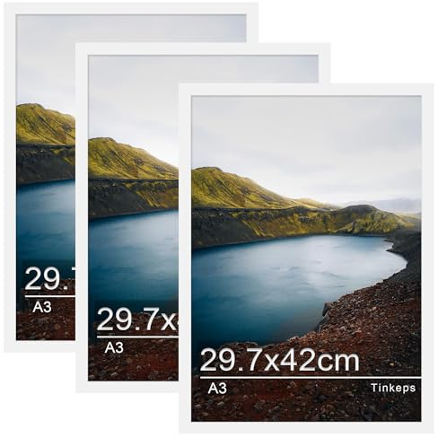 Tinkeps Bilderrahmen A3 Weiß 3er Pack, MDF | Bilderrahmen für Fotos, Poster, Kunstbilder, Wandmontage, Hoch- und Querformat, mit Acrylplatte, Zuhause, Büro, Galerie