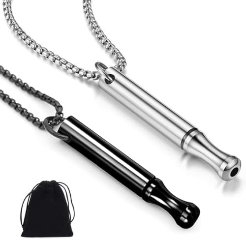 2 cigarrillos falsos para dejar de fumar, collar de acero inoxidable para hombres y mujeres, con respiración lenta, plateado y negro.
