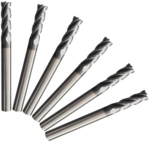 6 Pcs 3/16 Carbide Square End Mill, 4 -Flute TIALN Coated CNC Mill Bits for Steel, End Mills for Precision Milling Tasks