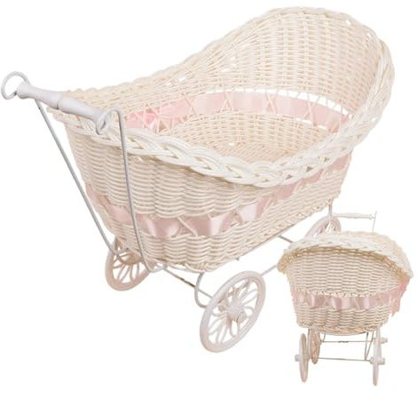 Kinderwagen Centerpiece Wohnaufbewahrung Organisation & Deko | Rustikaler Imitat-Flechtblumenkorb Wohndekoration für Hochzeit, Picknick, Blumen, Ostern, Innen und Außen,