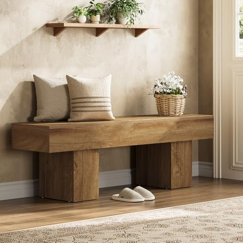 Tribesigns 140 cm Flurbank, zapatero para entrada, salón, banco de cama, banco de comedor para cocina, pasillo, comedor y dormitorio, marrón rústico