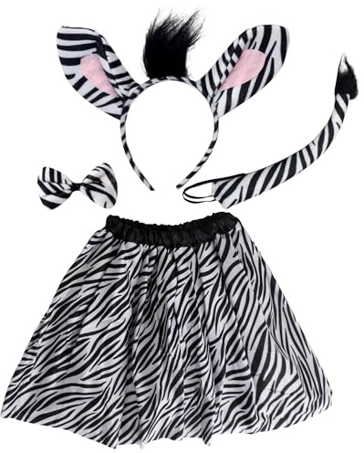 Disfraz Animal para Mujer Adulto Unisex Disfraz Tigre, Vaca, Cebra o Jirafa Falda 40cm con Tul Estampada Carnaval, Halloween, Fiesta Temática (Cebra, Adulta/40CM)