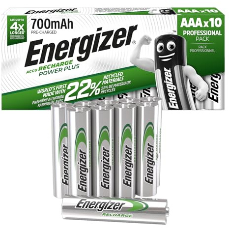 Energizer Rechargeable AAA Batteries – Pack of 10 | 700mAh NiMH | Pre-Charged & Reusable | Long-Lasting Power for Remotes, Toys, Clocks & Wireless Devices