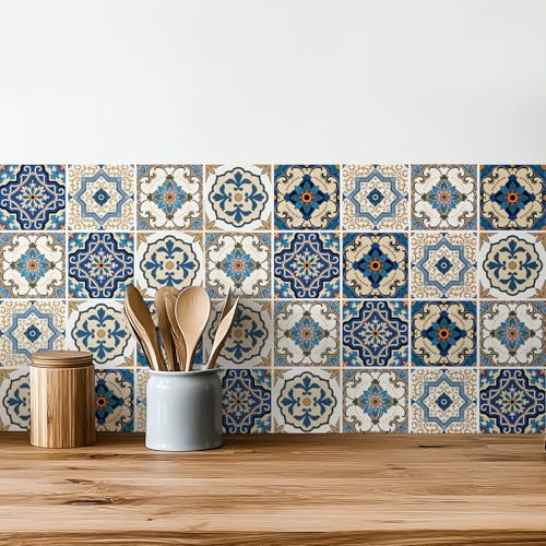 meihea Tile Stickers 30 pcs 4x4inch Wall Stencils Wall Stickers Peel and Stick Easy Application – Ideal for Bathroom, Kitchen Wall Tile Decals