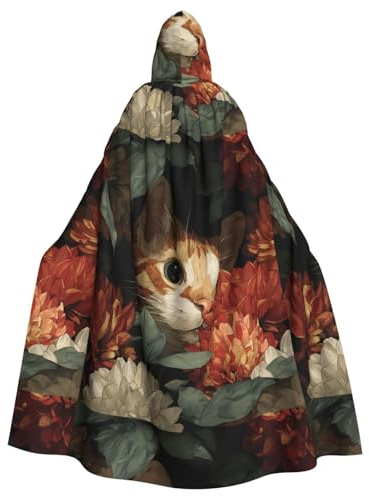 WHJSSF Cape à capuche pour adulte Motif chaton dans le parterre de fleurs Halloween – Très grande cape à capuche sans fermeture éclair