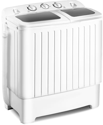 COSTWAY Twin Tub Washing Machine, 8KG Total (5KG Washer+3KG Dryer) (Grey) | Portable Laundry Washer and Spin Dryer Combo, Timing Function, Drain Hose, for Home Apartment Dorms Camping
