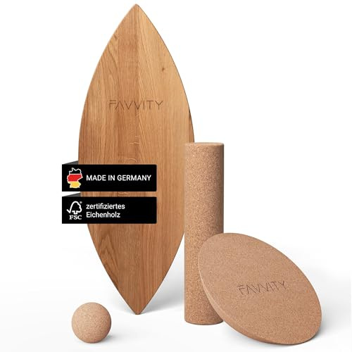 Balance Board aus Eichenholz [Handgefertigt in Deutschland] FSC-zertifizierter Gleichgewichtstrainer mit Trainings-App | Waveboard Surf Balance Board Erwachsene & Kinder | Balanceboards - FAVVITY®