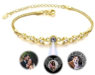 PiercingJak Bild Projektion Armband Personalisiertes Fotoarmband mit Foto im Stein Unendlichkeitszeichen Infinity Zirkonia Armkette Damen Armkettchen Personalisierte Geschenke für Freundin Frauen