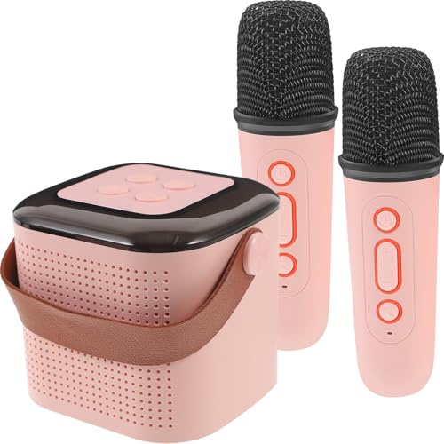 Kabelloser Lautsprecher mit Mikrofon, Kleiner Karaoke Satz Rosa | Abs Gehäuse, Stereo Sound und Schnellverbindung, 3, 5-mm Audioeingang für Kabelbetrieb