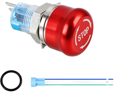 Edelstahl Notausschalter 230V, robuster Druckschalter 230V mit Metallverriegelung, 1NO/1NC Not Aus Schalter, Drucktaster 230V, Industrie & Maschinenbau, IP65, langlebig, zuverlässiger Not-Aus-Schalter