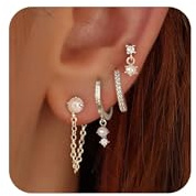 SIXDUTON 4 par örhängen silver 925/14K förgyllda damer små kreoler stiftset zirkonia stapelbara allergivänliga örhängen guldkontakt flera piercingar öronhål smycken, En Storlek, Metall, Ingen ädelsten