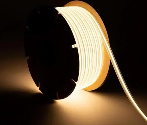 Brightex 50m COB LED Strip Light 220V Warm White – Super Bright Flexible LED Tape with Plug Connector, Cuttable Waterproof Strip for Kitchen, Bedroom, Outdoor & Christmas Lighting