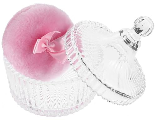 IMUSINICE Extra Kosmetisk Puderpuff med och Dekorativ Fluffig Sminkapplikator för Kroppspuder med Hållbar Glasbehållare för Kvinnor och