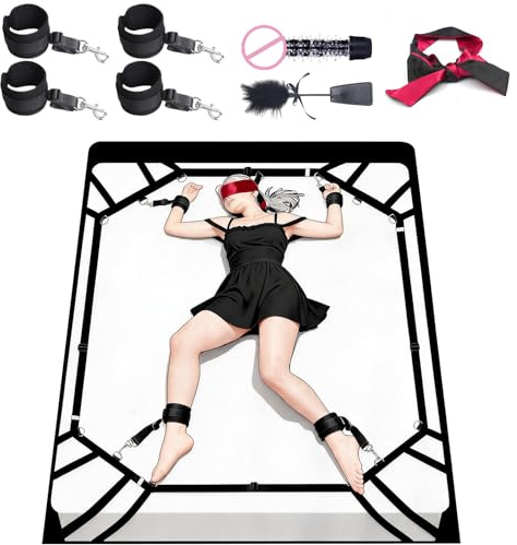 Oziral Kit de Bondage Juego para Cama BDSM Accesorios para Juegos Completo con Cintas Ajustables (2x2m) Esposas para Parejas Cómodas Vibrador Plumas Sexuales & Antifaz Juguetes Sexuales para Parejas